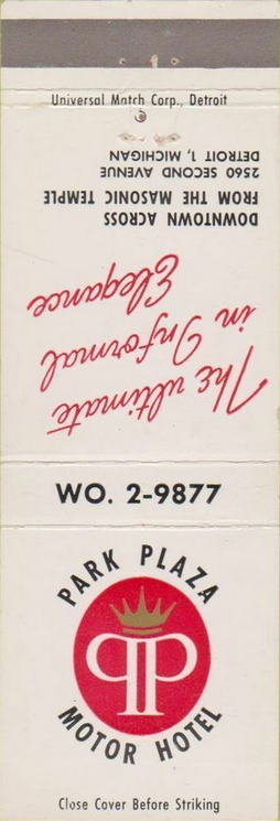 Park Plaza Motor Hotel - Matchbook